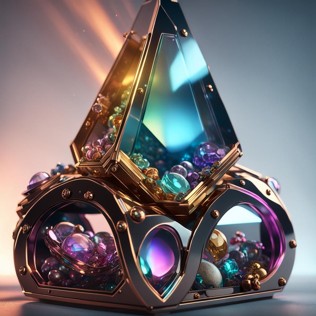 Glowing Glass Jewelry in Sci-Fi Mech Box