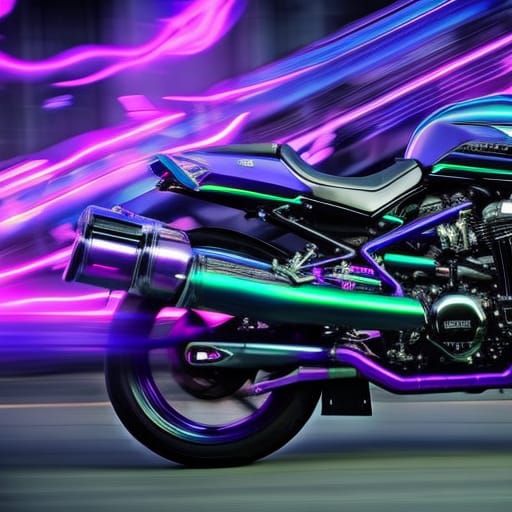 Dieselpunk Motorcycle with Blue and Purple Flames