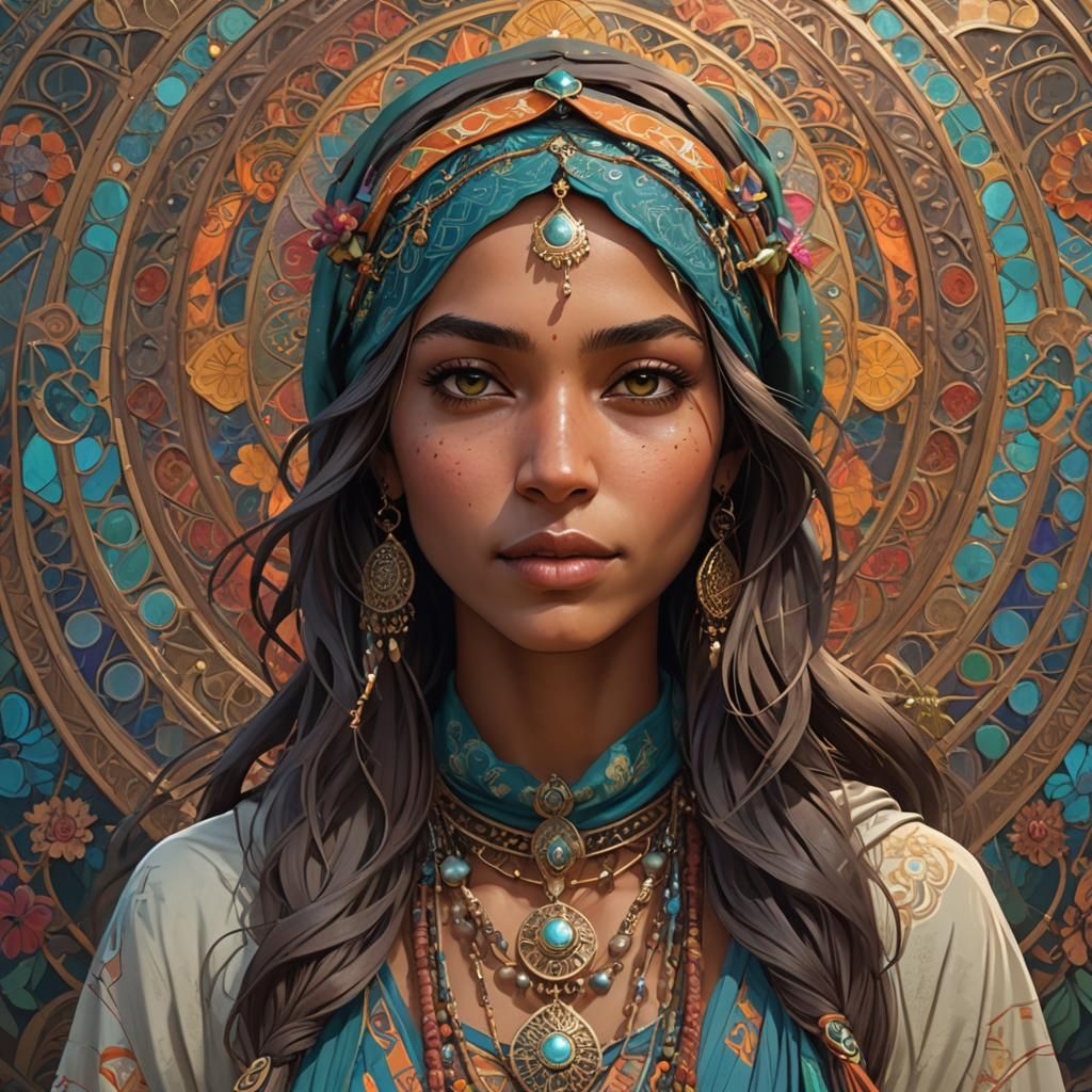 Hippie Muslim Girl Portrait in Artgerm Style