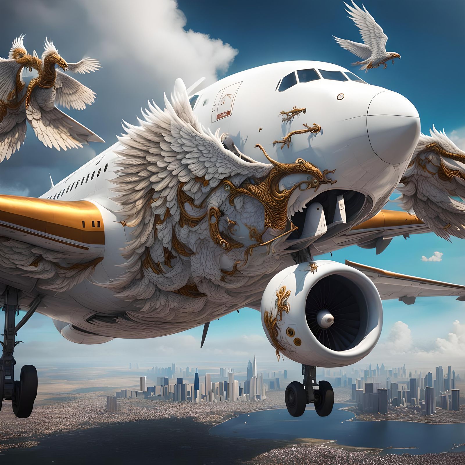 Simurgh-Winged Plane: Fantasy Concept Art