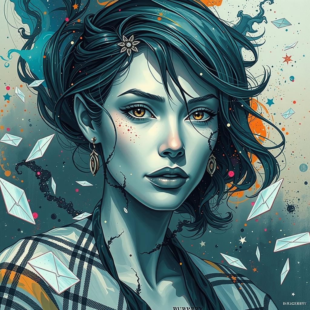 Woman in Space with Burberry Dress and Stardust