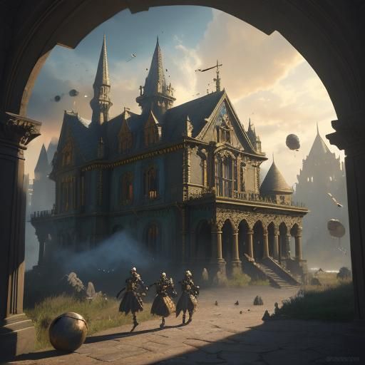 Children with Grenades in a Fantasy House