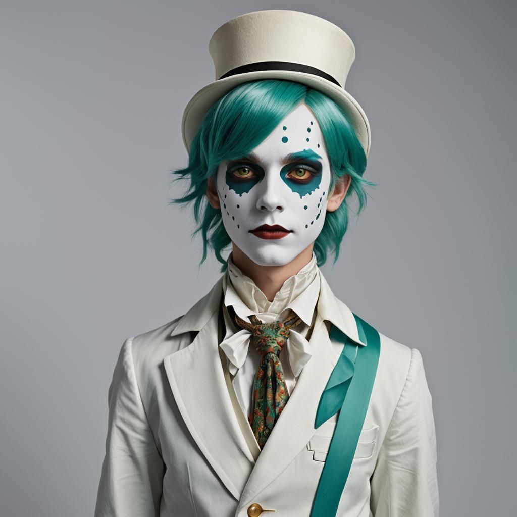 Boy with Pierrot Facepaint in Bioluminescent Setting