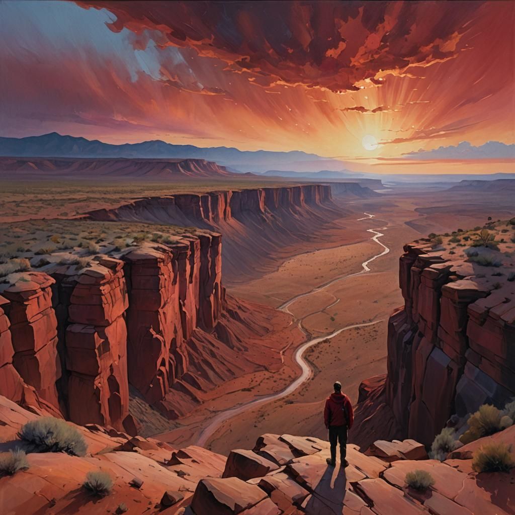 Desert Vista at Dusk: A Warm Oil Painting