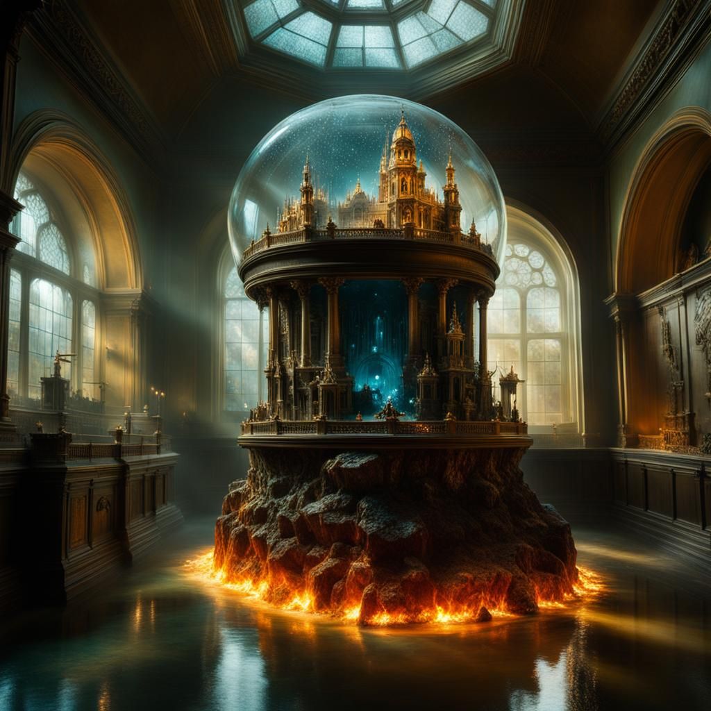 Ice Cube in Aquarium, Surreal 3D Render