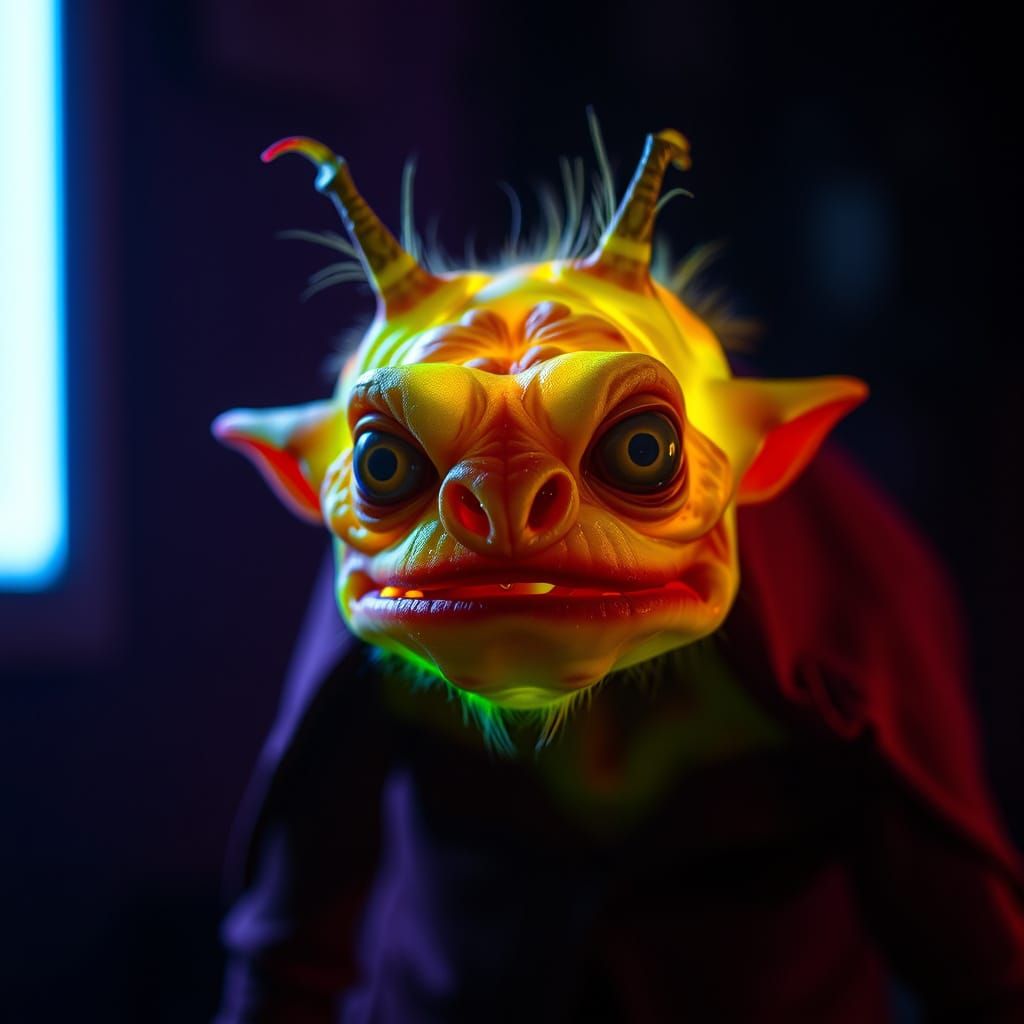 Strange Creature Illuminated by Neon Light