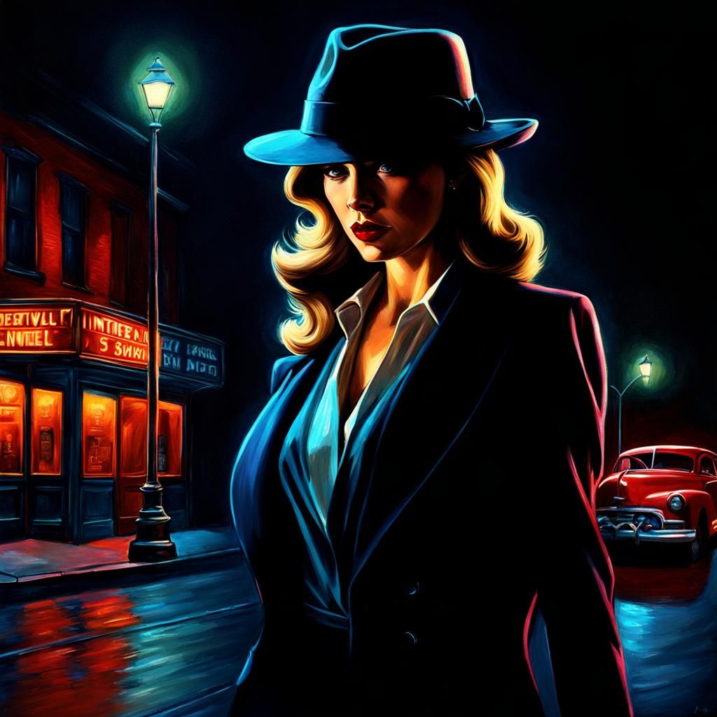 Femme Fatale in Film Noir Style at Night