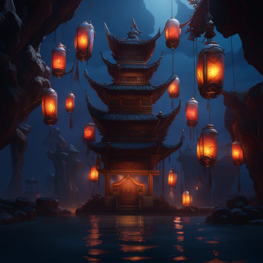 Fantastical Floating Lanterns in Detailed Digital Painting