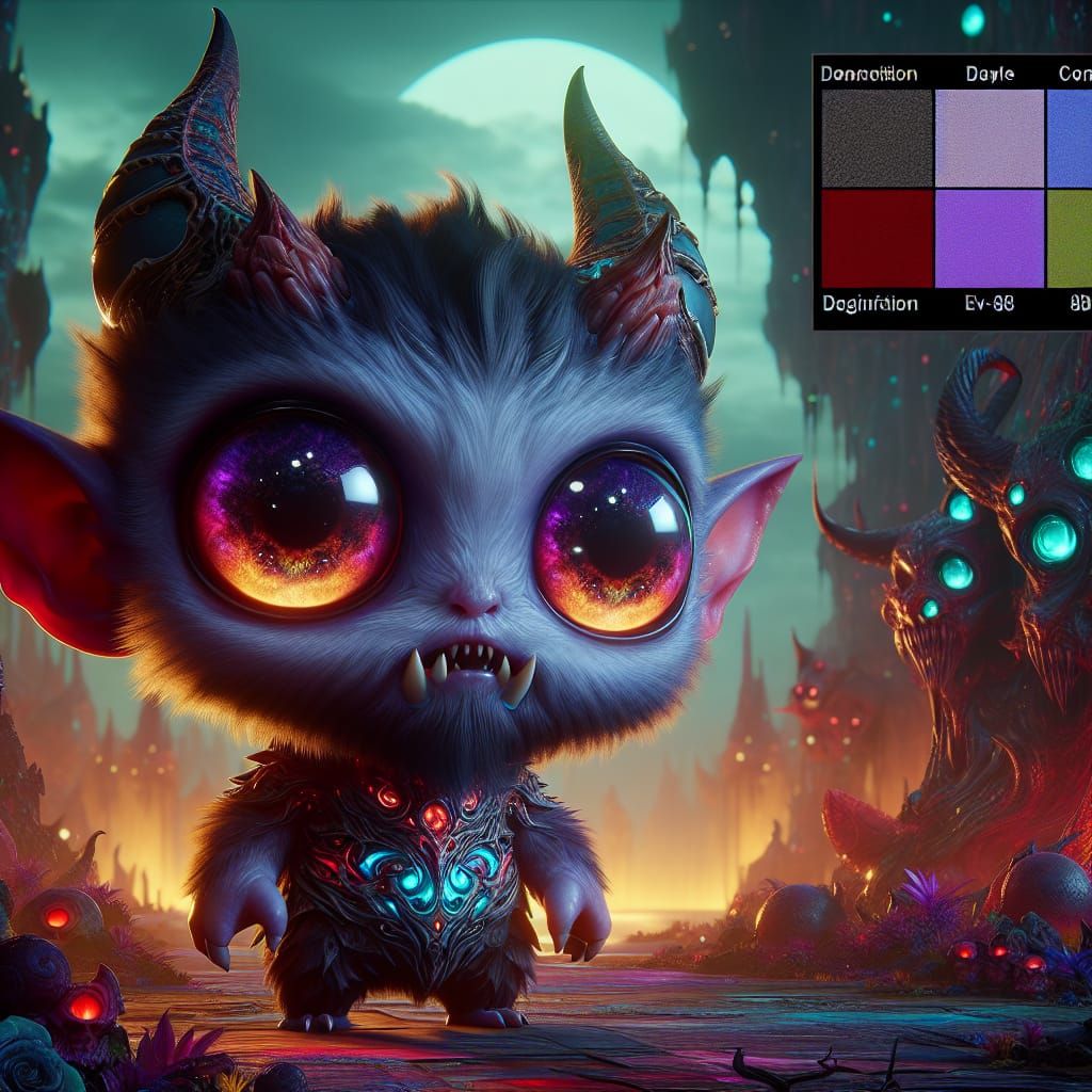 Chibi Demon with Colorful Eyes in 3D Render