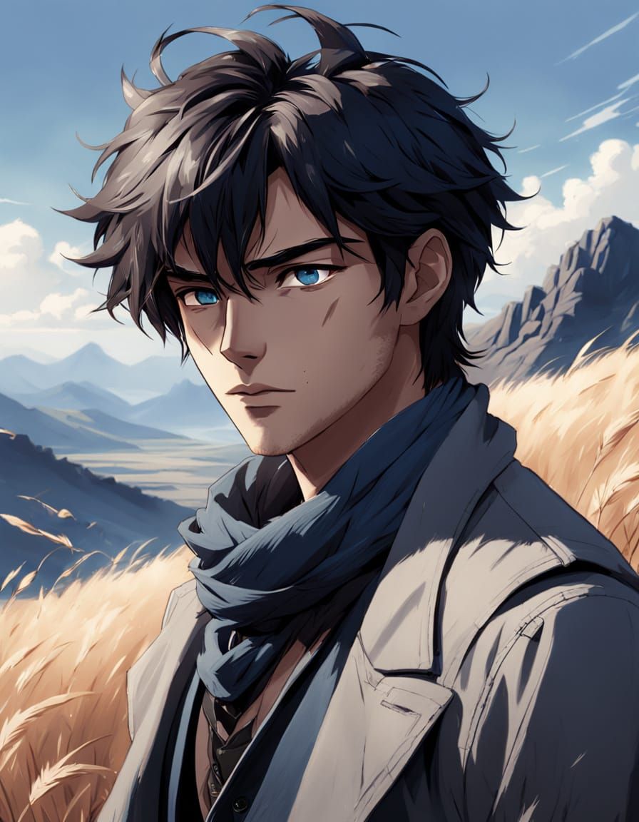 Strong Young Man in Anime Style