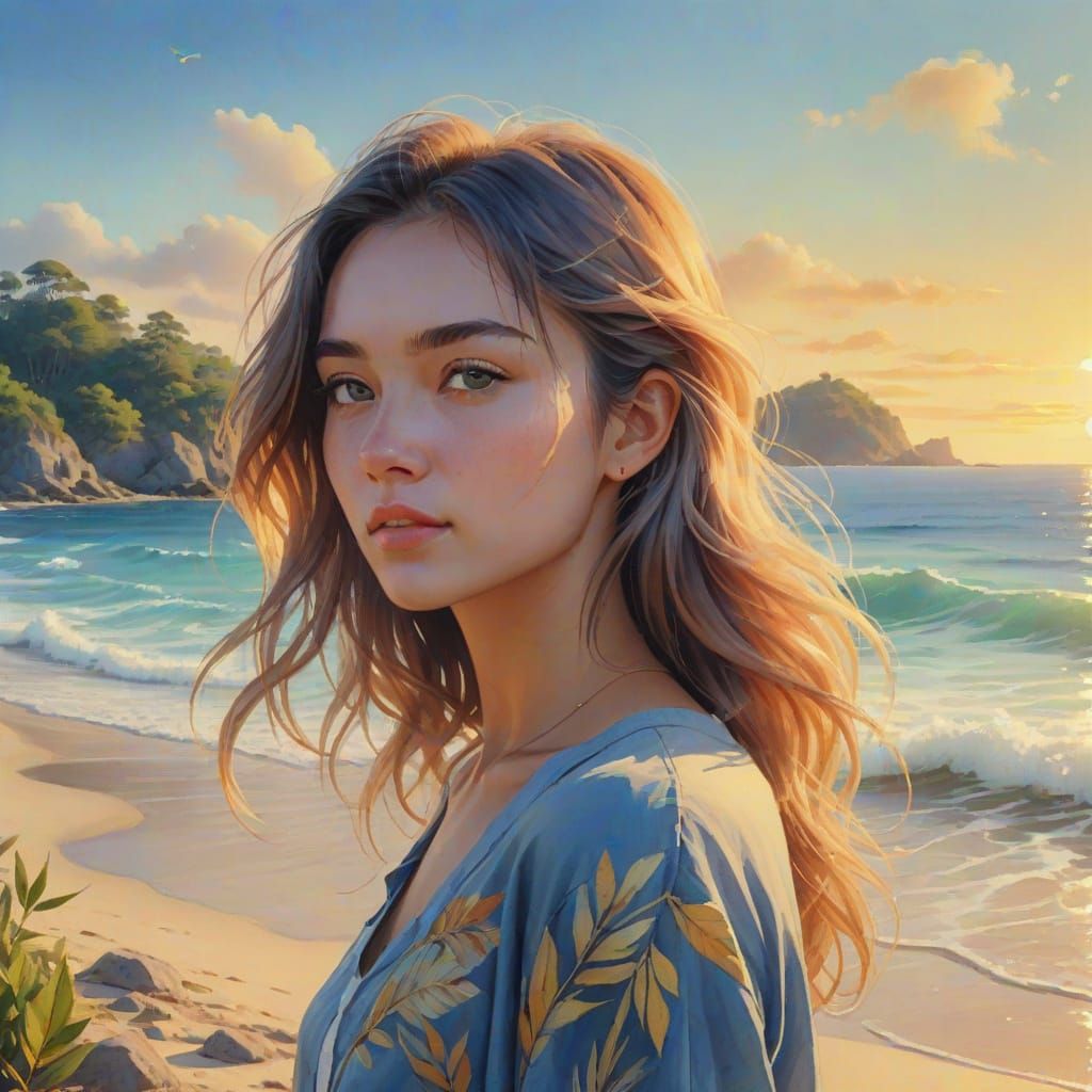 Island Seashore: Watercolor Painting in Pastel Colors