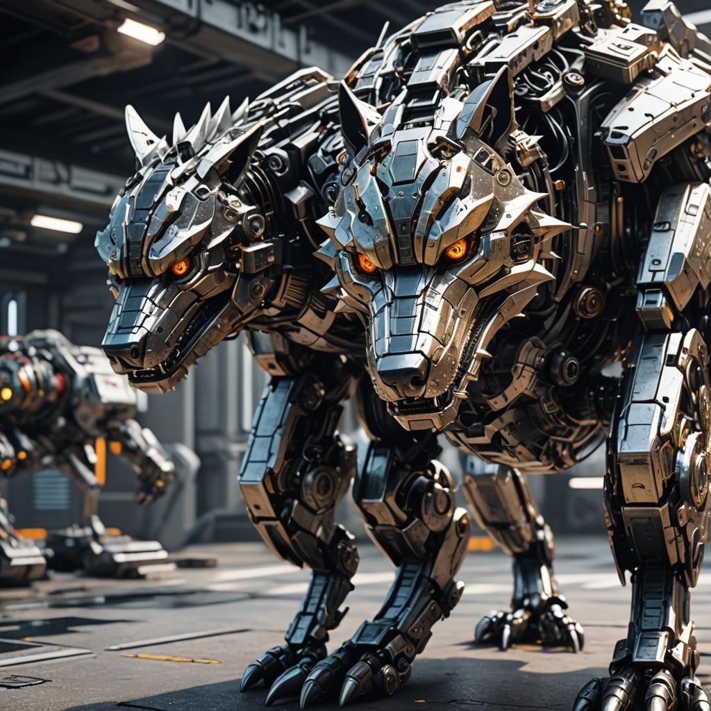 Cyberpunk Wolf Caiman Mech in 8K Resolution