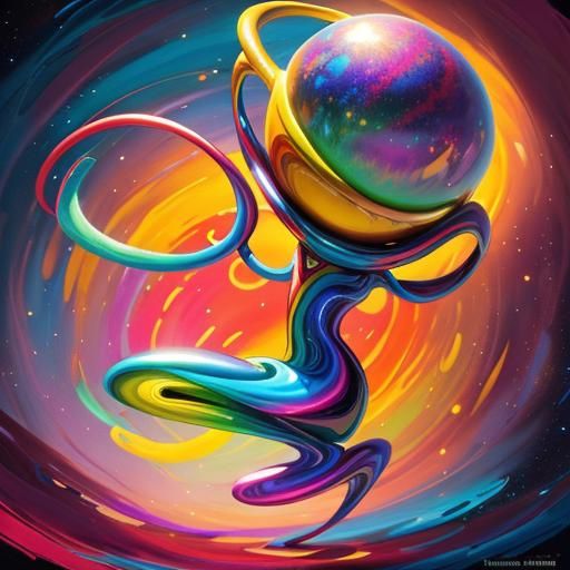 Joyful Alien Dance on Colorful Planet as Oil Painting