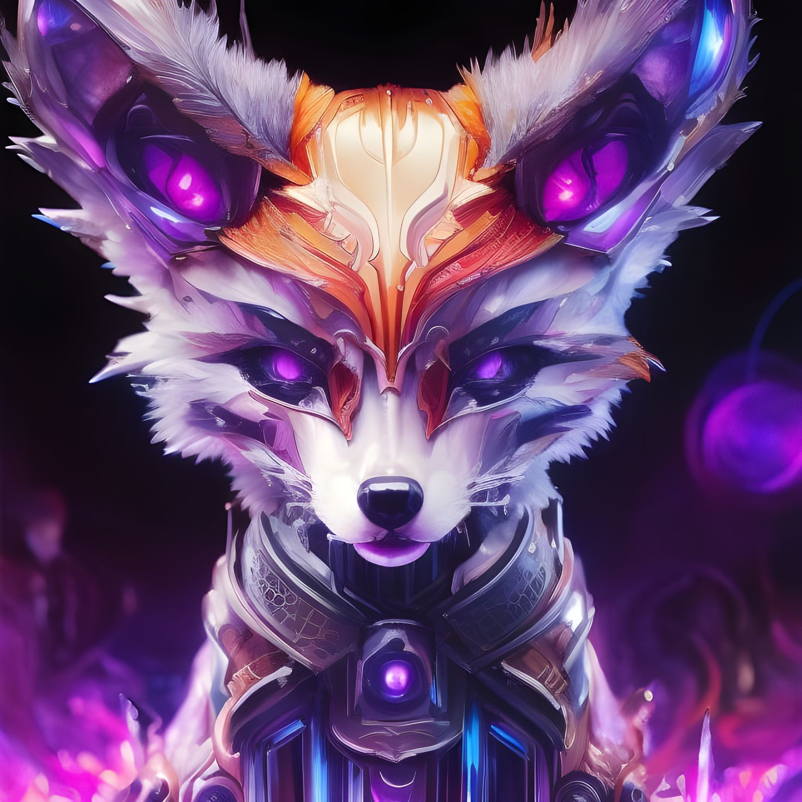 Cyberpunk Robotic Fox Portrait in Chibi Style