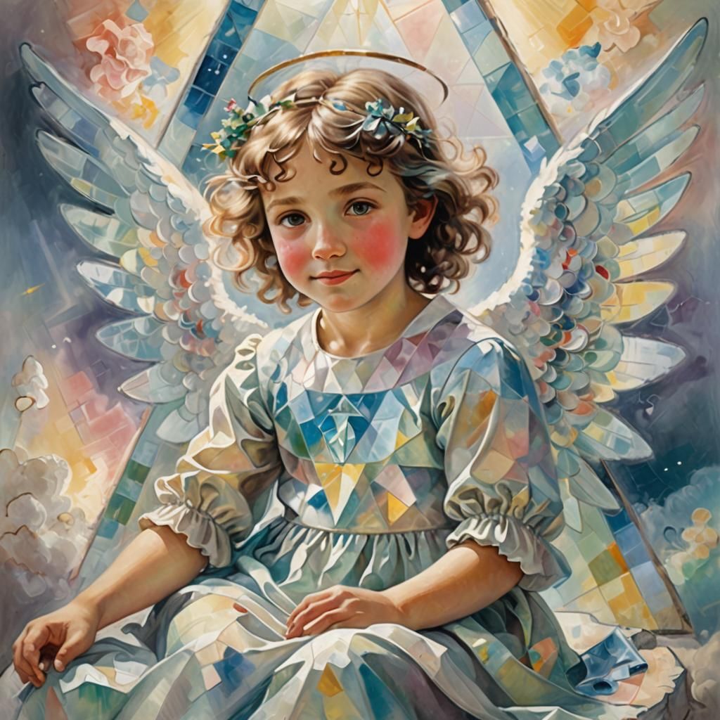 Cute Angel in Triangle, Surreal Pastel Art
