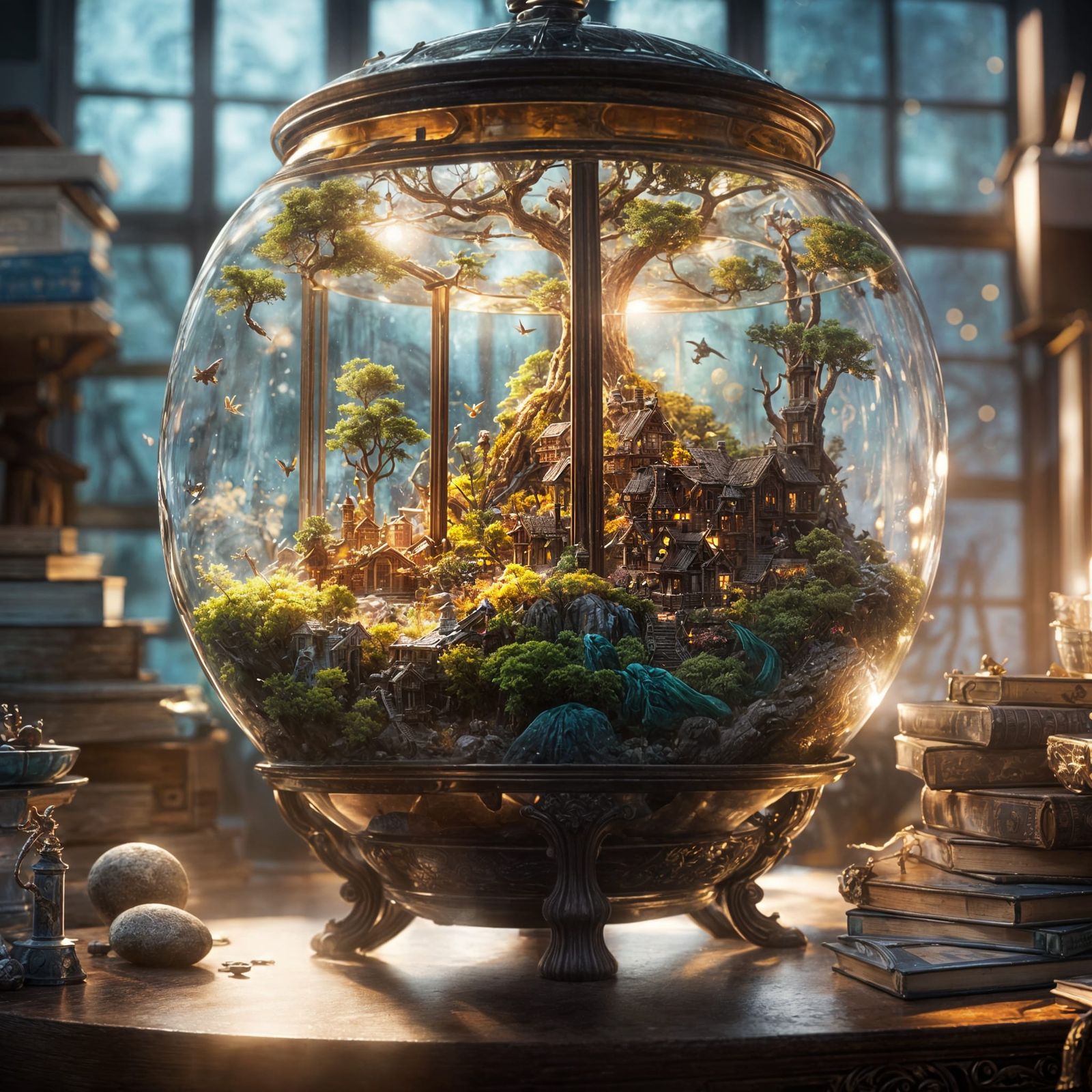 Whimsical Kindergarten Terrarium with Flying Dragons in a Ti...