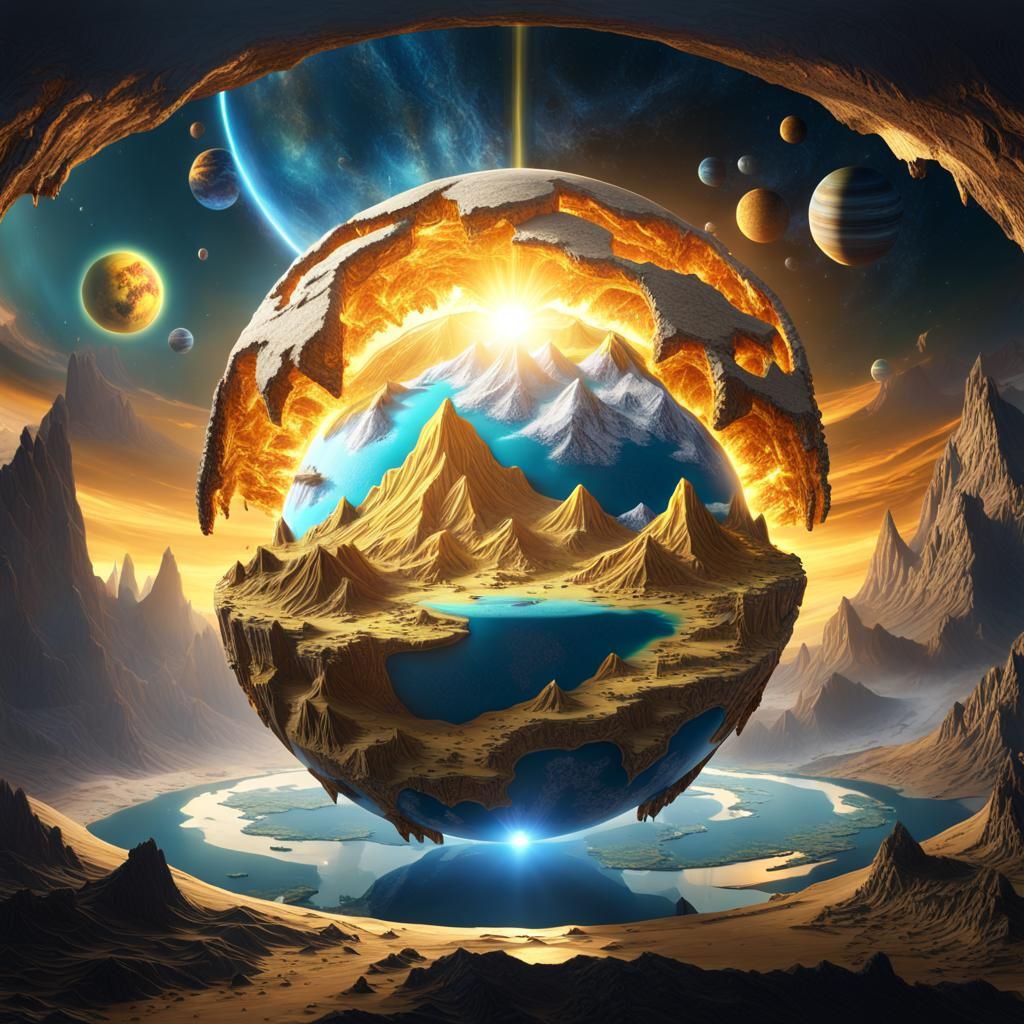 Inverted Golden Mountain Inside Giant Globe
