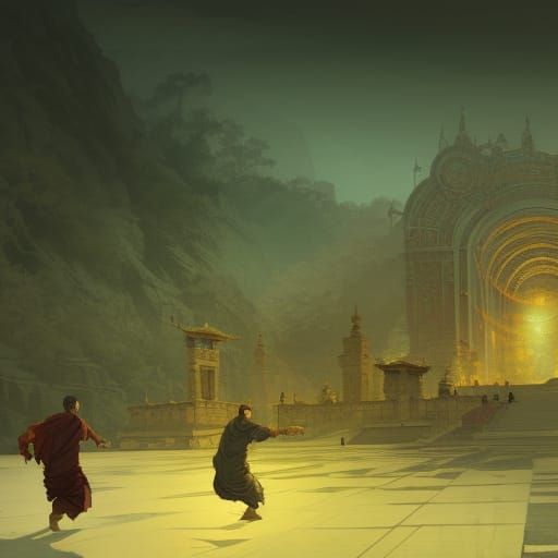 Mystical Shaolin Temple Amidst Triadic Forest Vista
