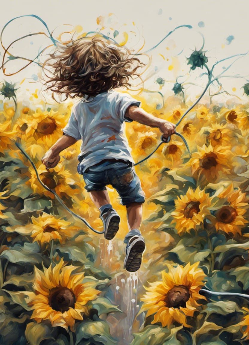 Sunflower Field Jump Rope in Graffiti Art Style