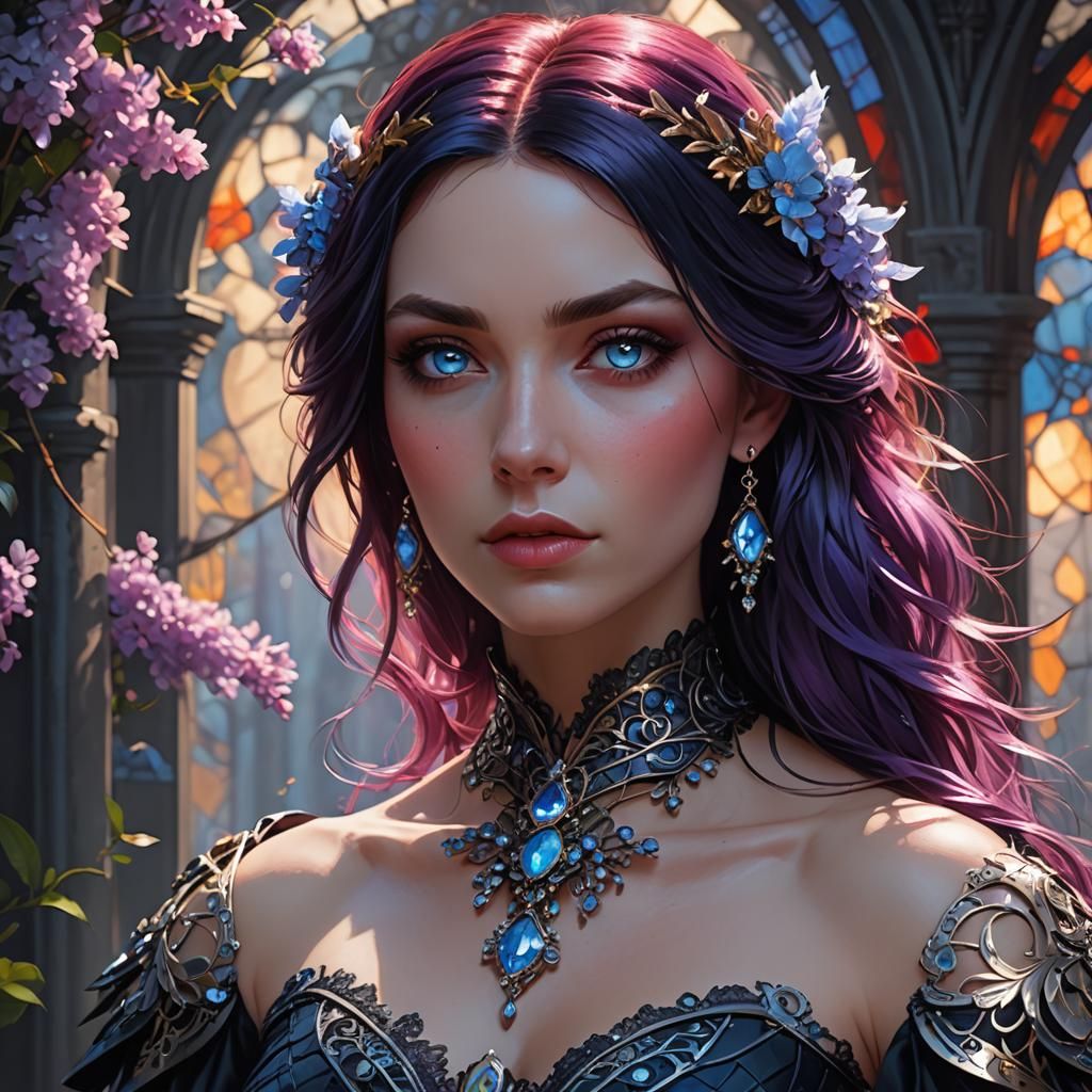 Gothic Portrait of a Young Woman in Diamonds