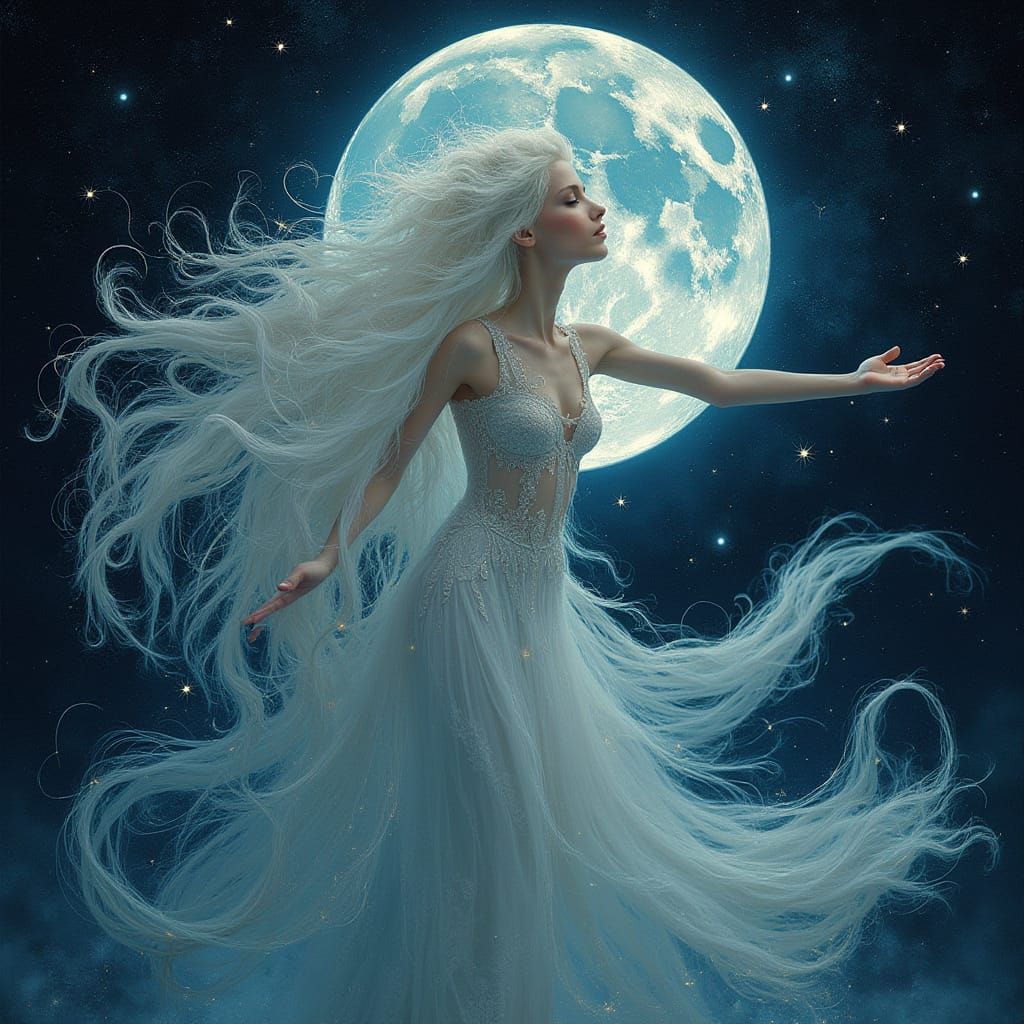 Ethereal Moon Goddess in Art Nouveau Style