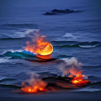 Moon Rising Above a Fiery Ocean
