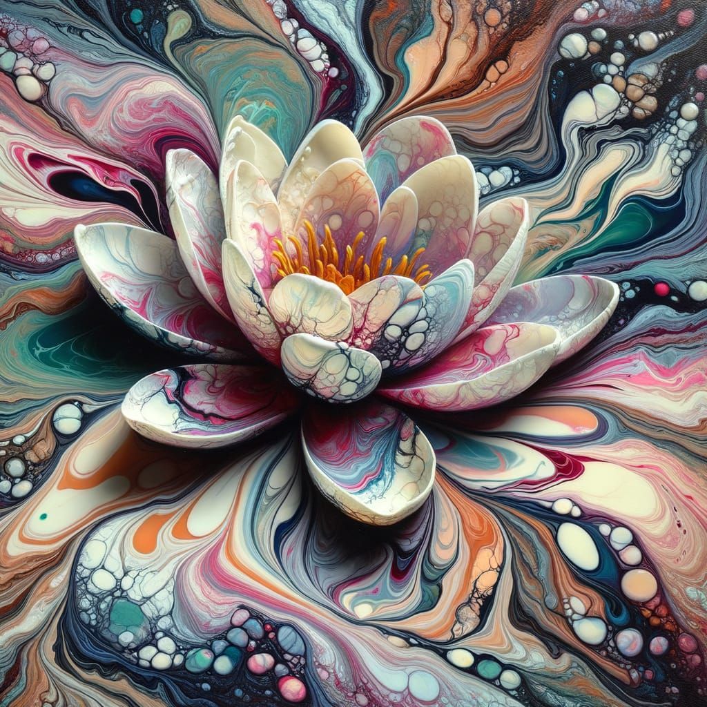 Waterlily in Fluid Acrylic Art Style