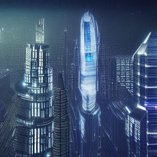 Futuristic Cityscape at Night: A Digital Matte Painting
