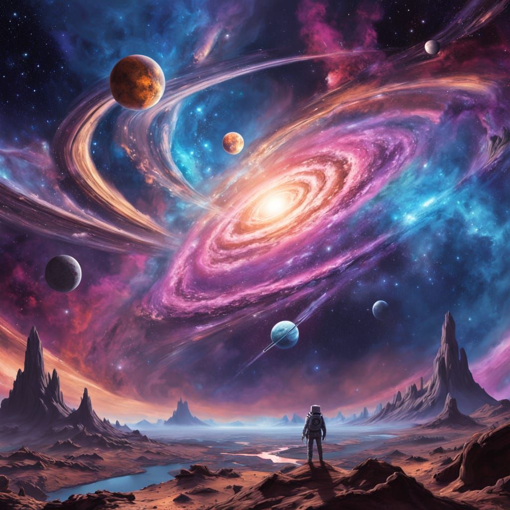 Ethereal Cosmic Galaxy in Vibrant Triadic Colors