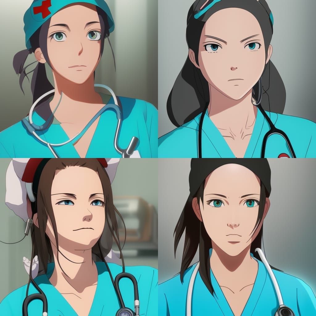 Anime Style Nurse in Teal Scrubs, 8k Resolution