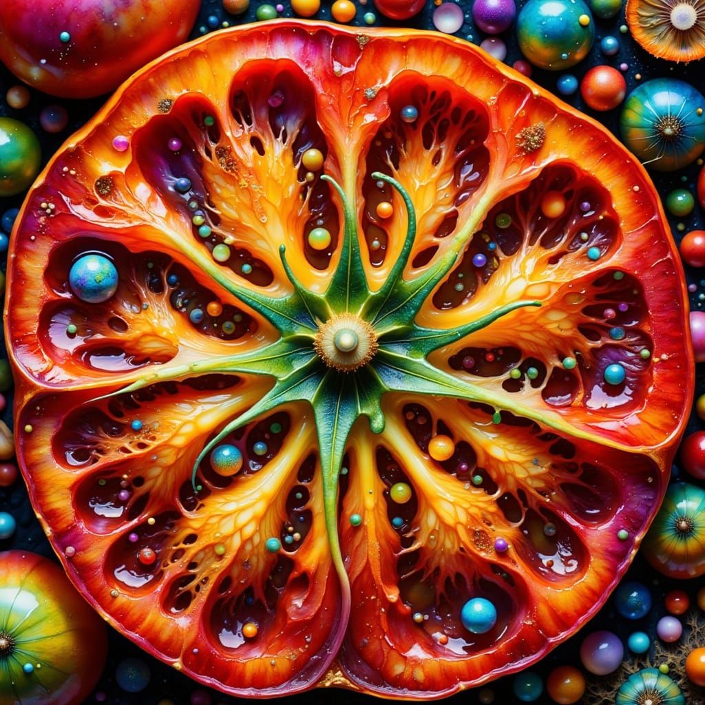 Vibrant Pop Art Tomato Slice in Bold Triadic Colors