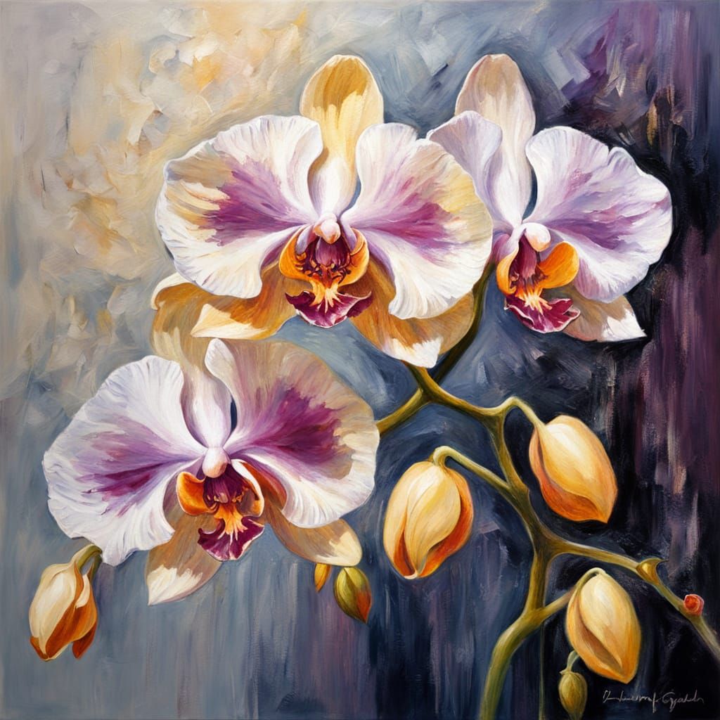 Delicate Orchid Flower in Impressionist Oil Painting