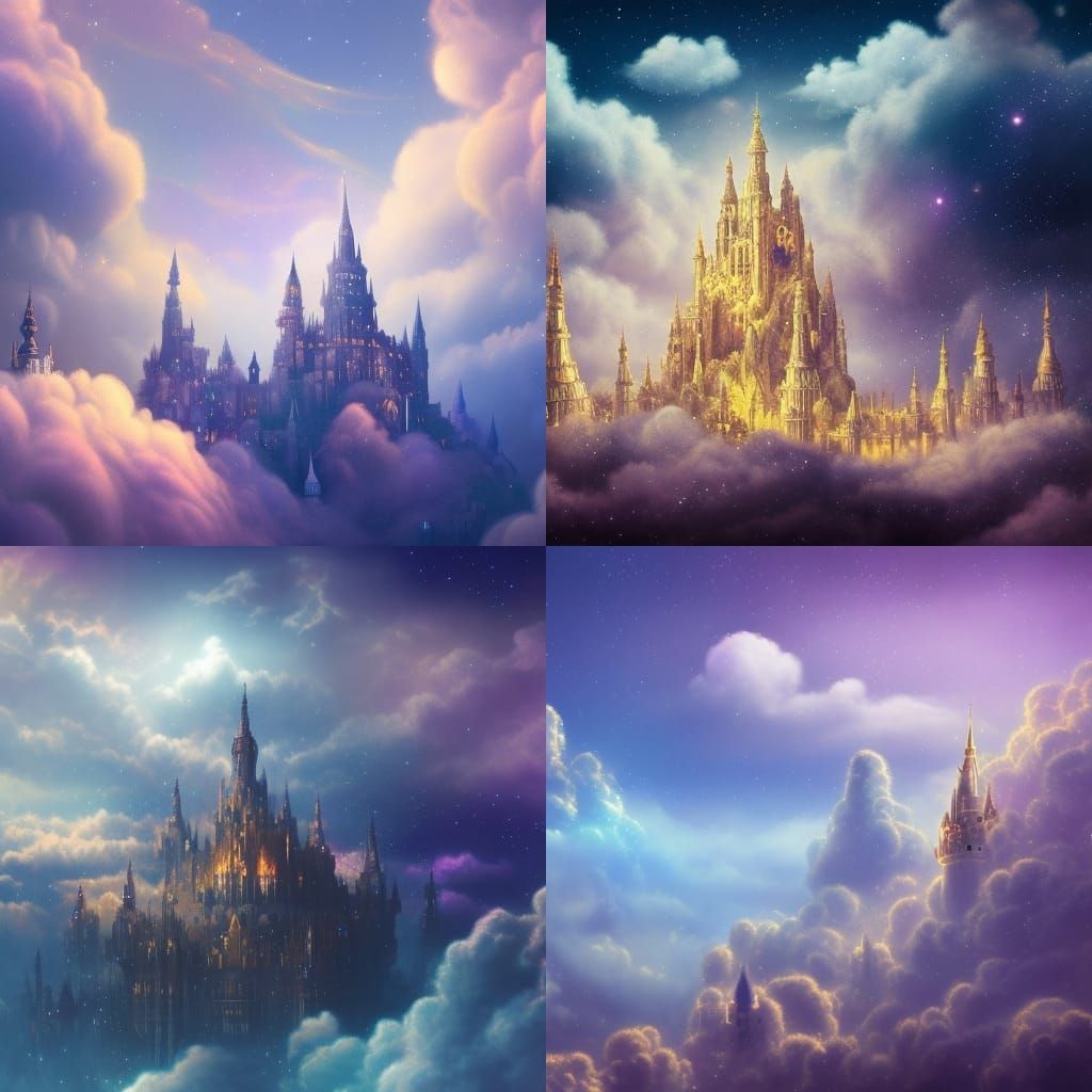 Golden Palace Castle Above Fluffy Clouds