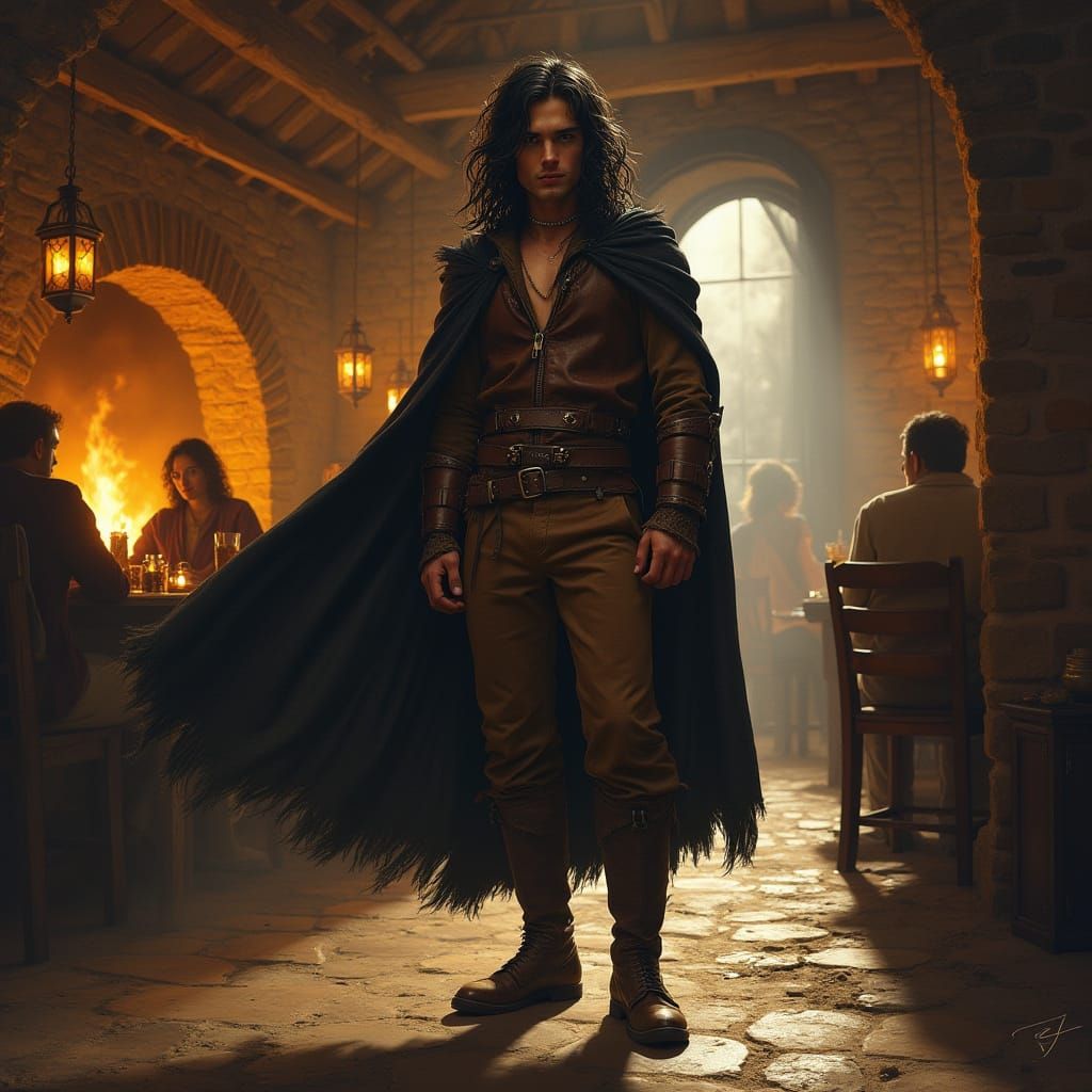 Moody Young Warrior in Rustic Tavern