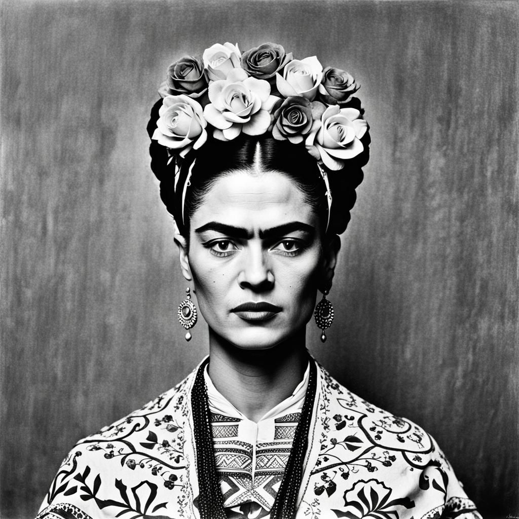 Frida Kahlo Painting in Futuristic Home, Hyperrealistic Styl...