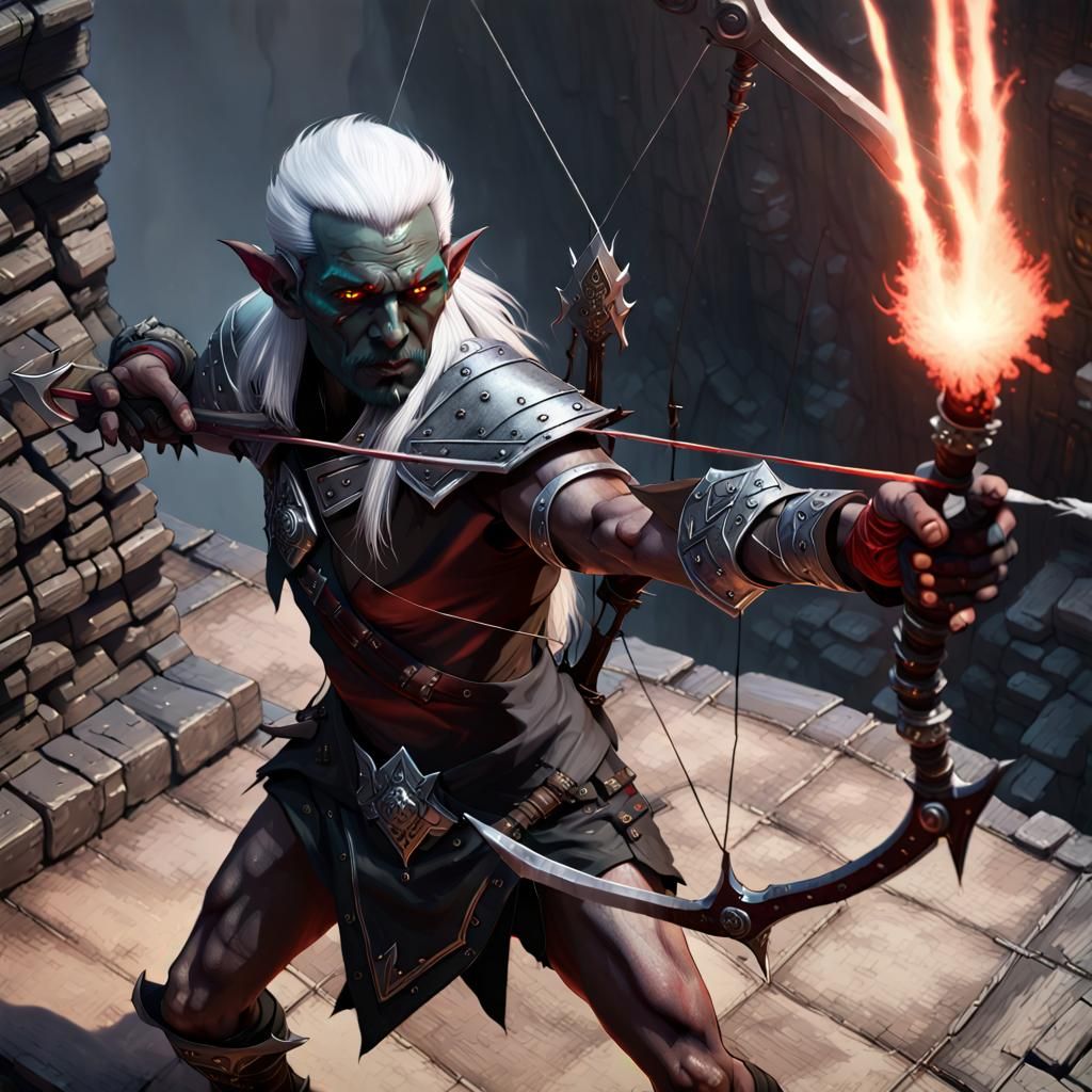 Dark Elf Archer in Dungeon, Detailed Fantasy Art