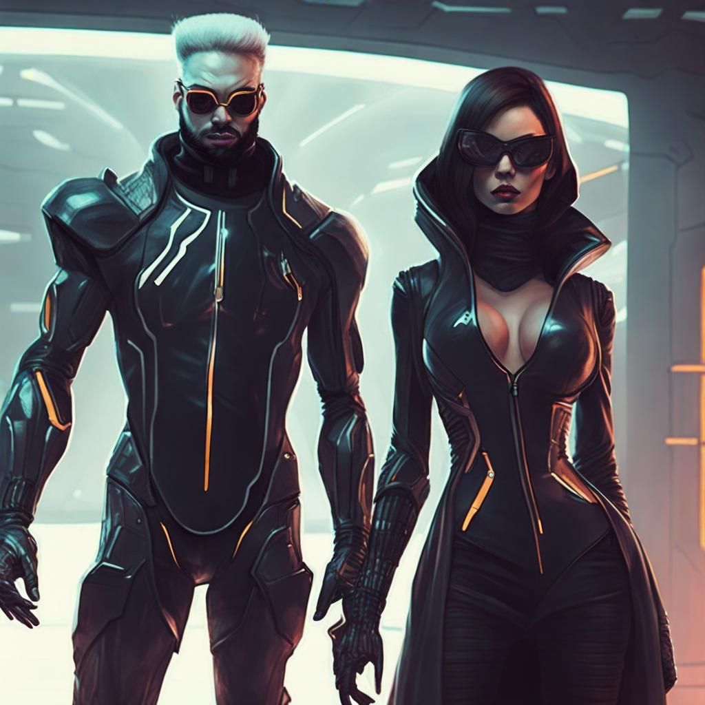 Futuristic Female Villain with Henchman