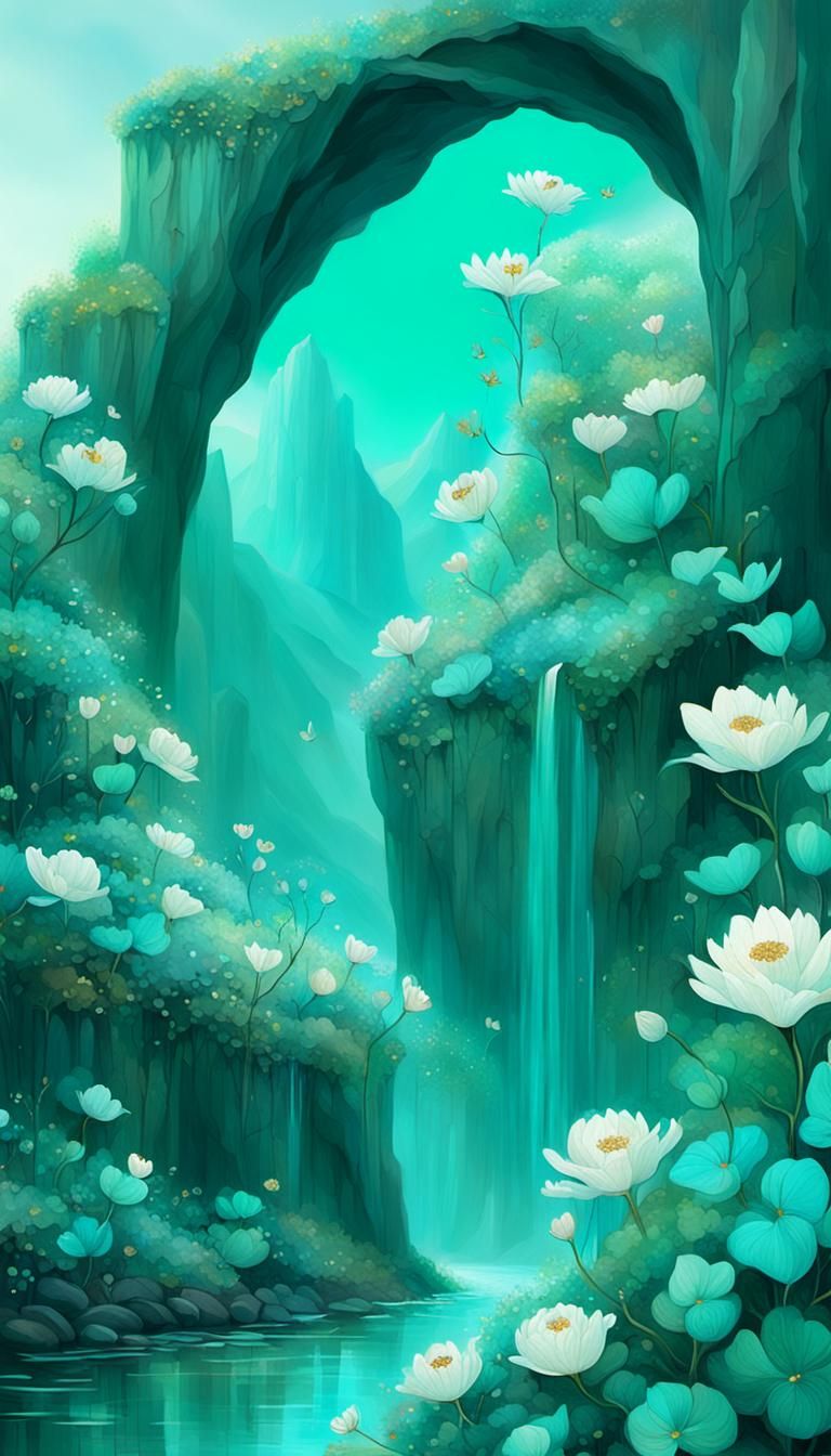 Ethereal Floral Cliffside Digital Art