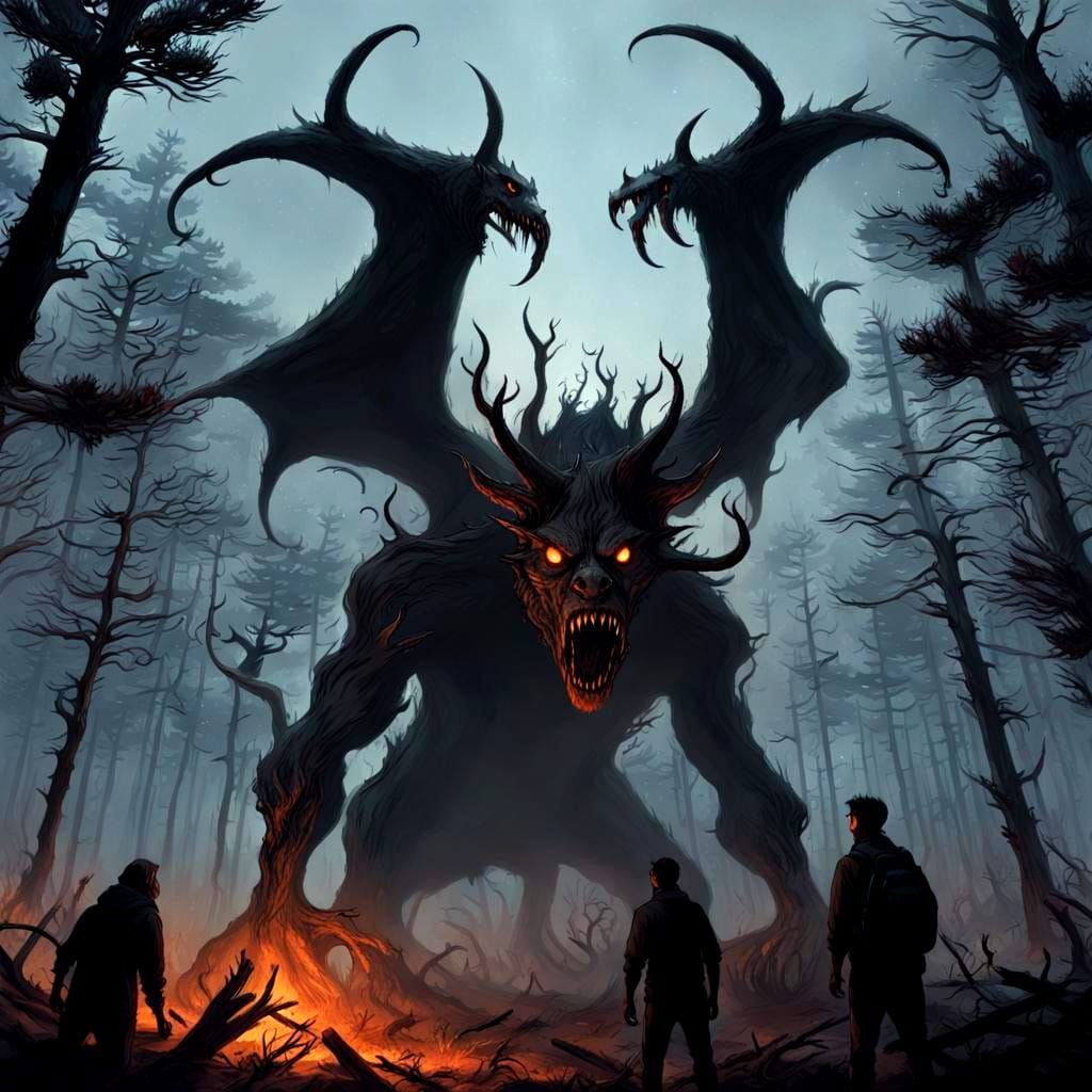 Terrifying Jersey Devil in Pine Barrens, Horror Art