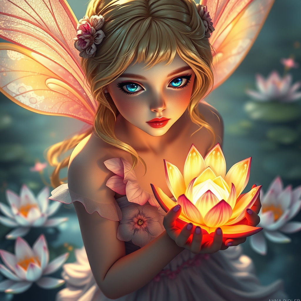 Ethereal Fairy with Glowing Water Lily