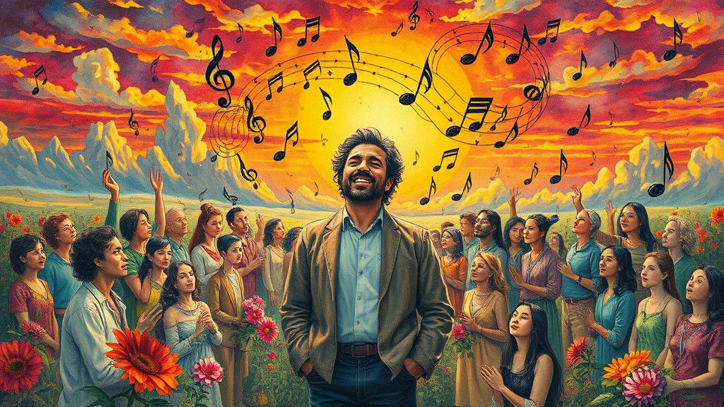 Surreal Musical Drawing with Singing Man and Choir