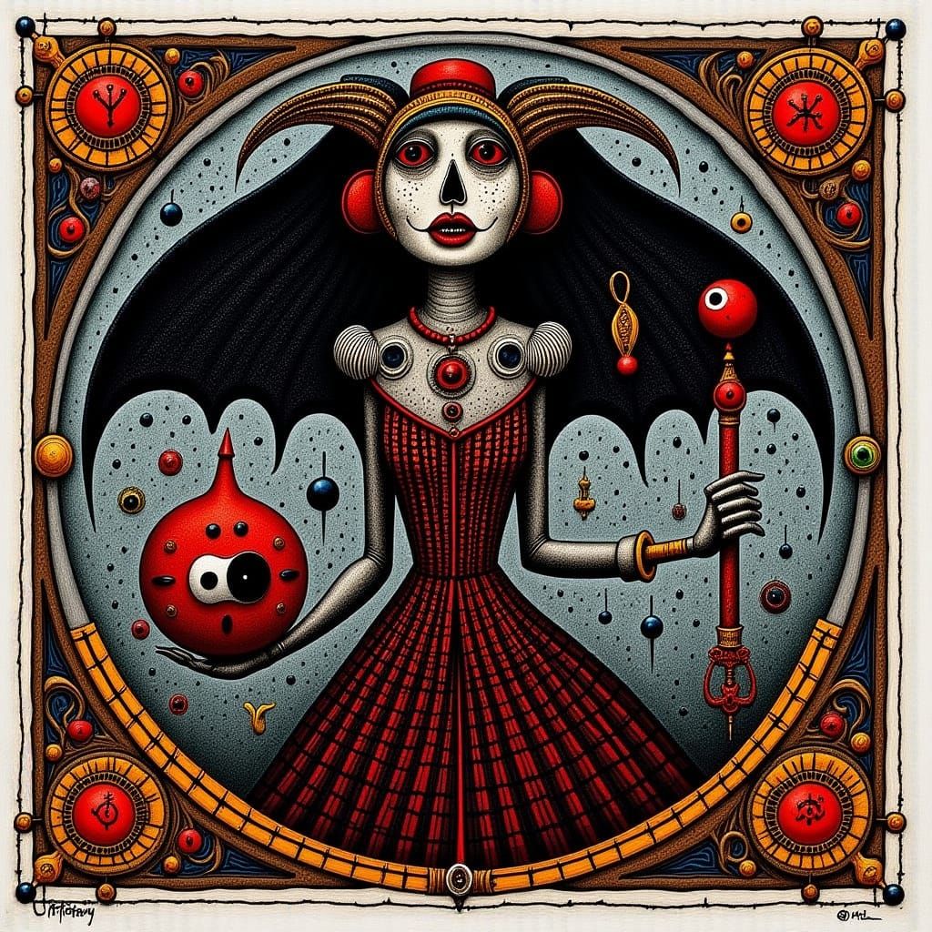 Cyborg Female Devil in a Medieval Sci-Fi Landscape