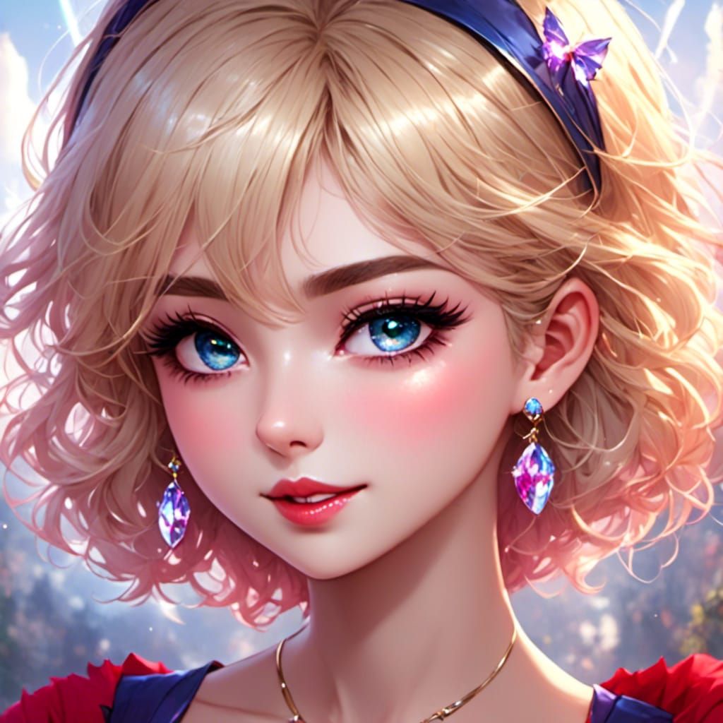 Sweet Smiling Pixie Portrait in Digital Style