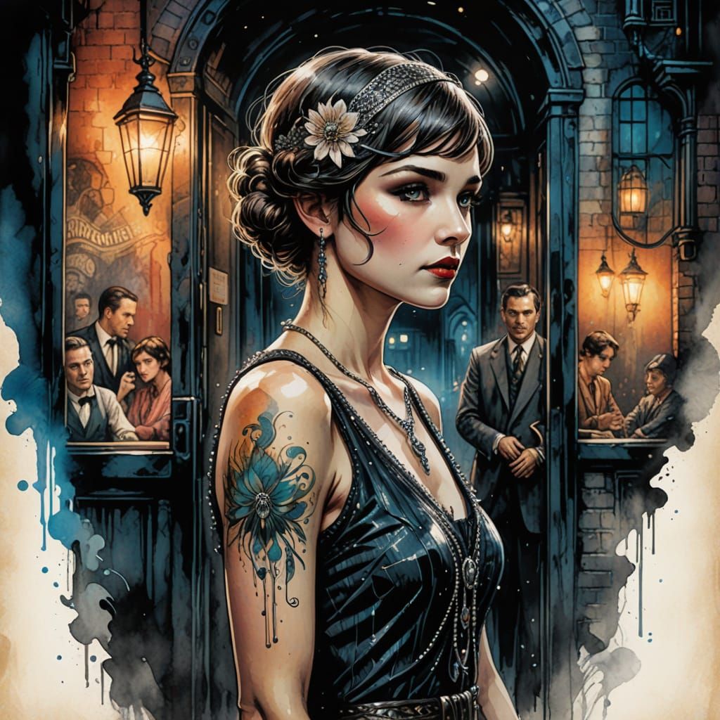 1920s Speakeasy Entrance: Vintage Ink and Watercolor