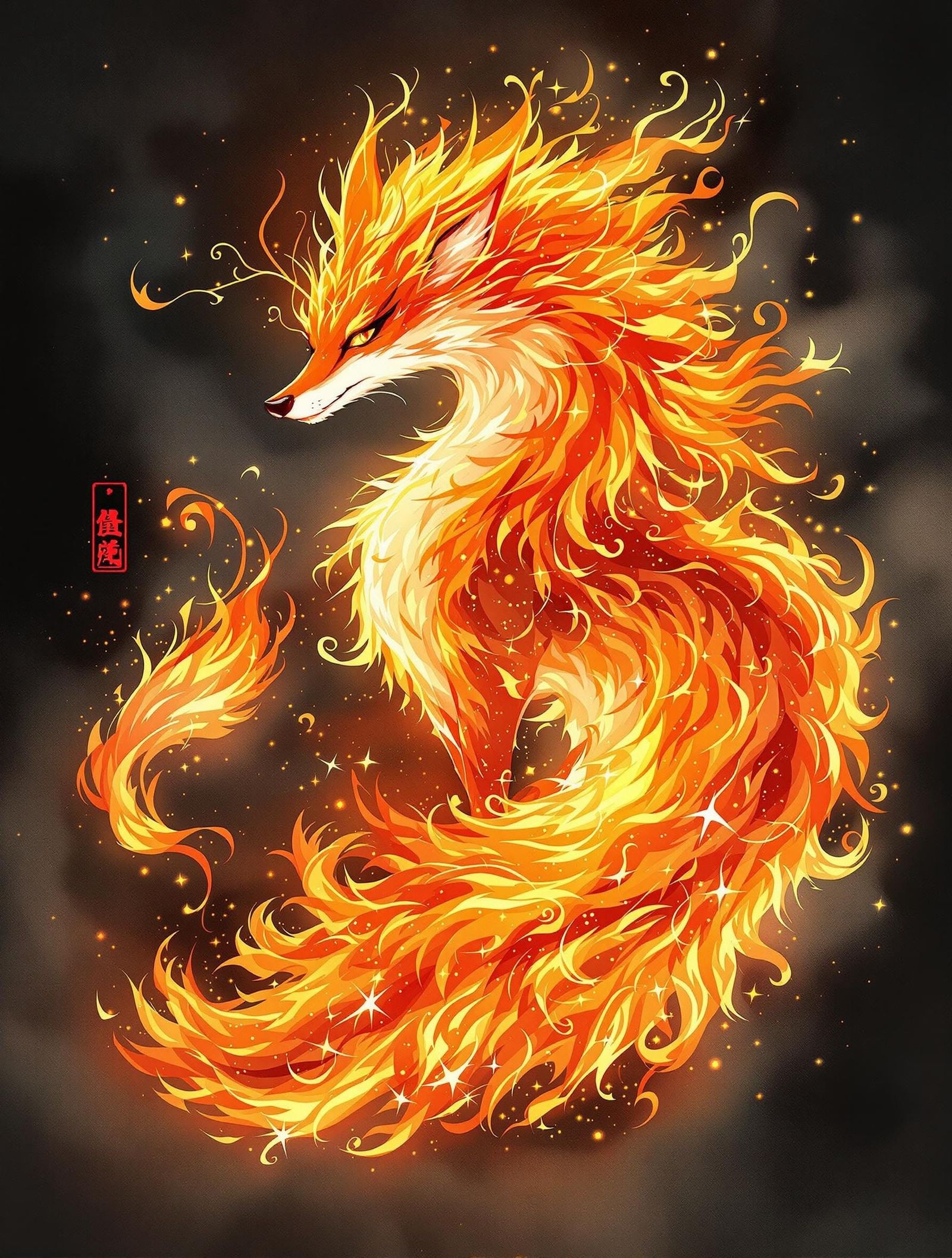 Fiery Fox Kirin in Chinese Mythology Style