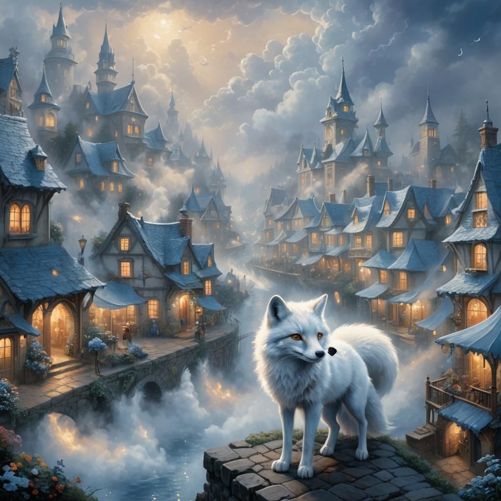 Magical Fox Consuming Souls in Ethereal Town