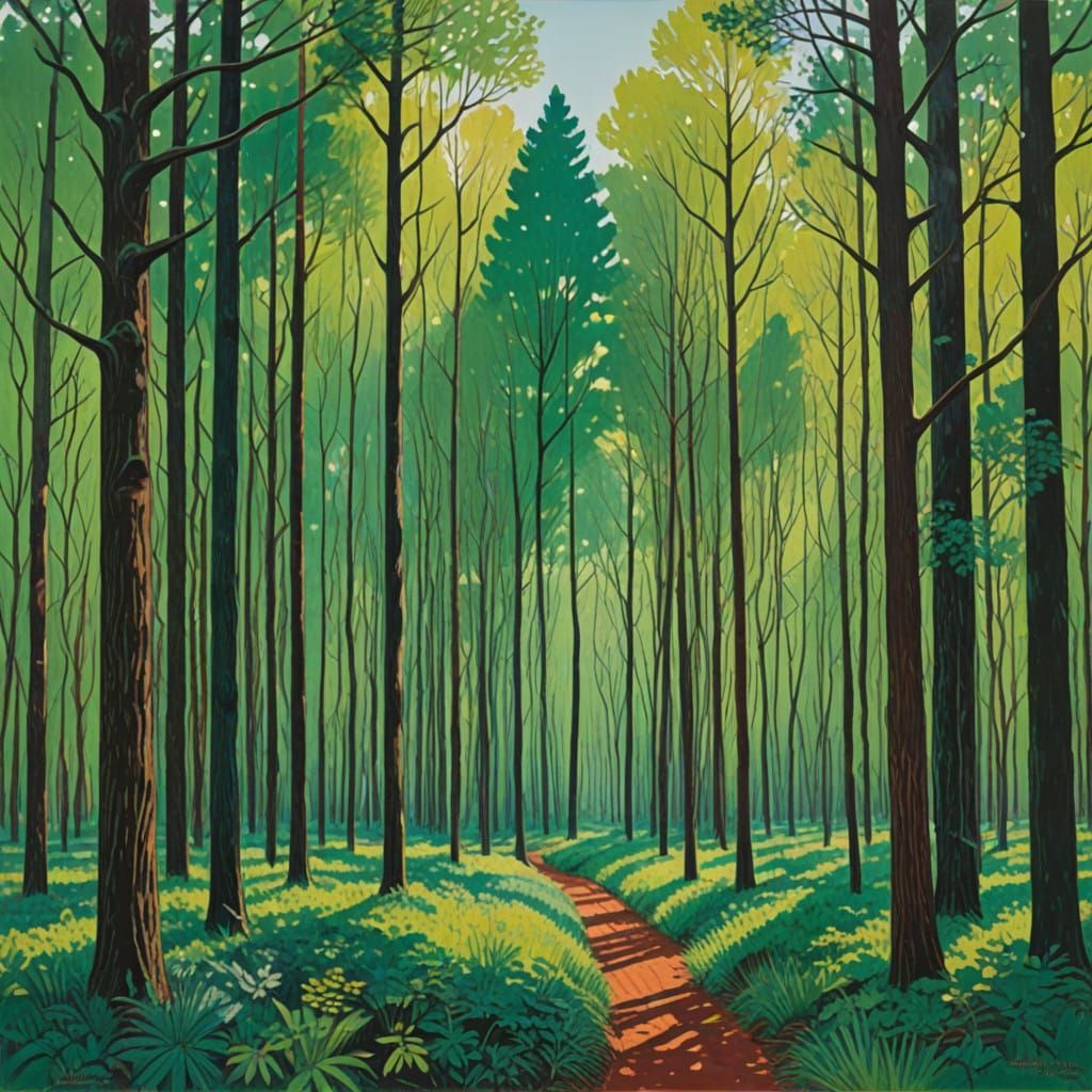 Serene Pine Forest in Monumental Geometry