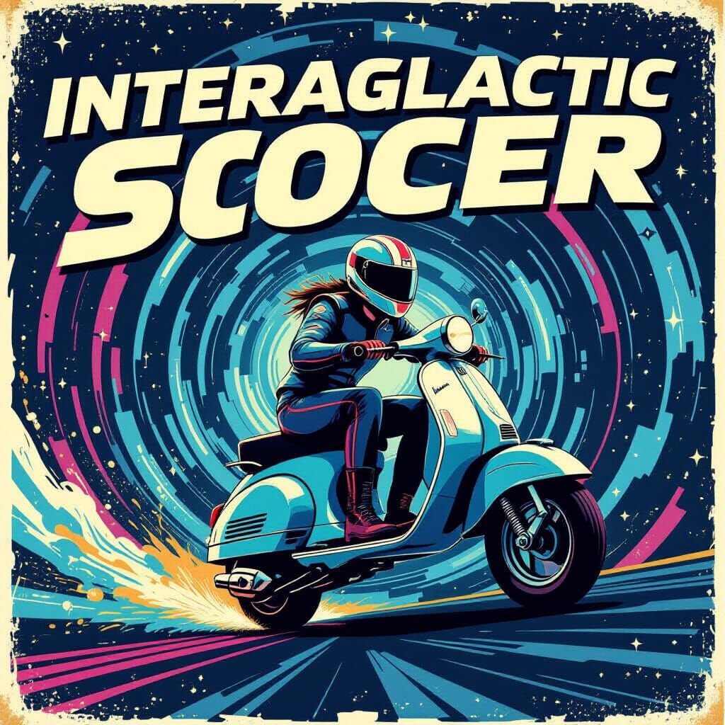 Intergalactic Scooter Race Poster in Vintage Sci-Fi Style