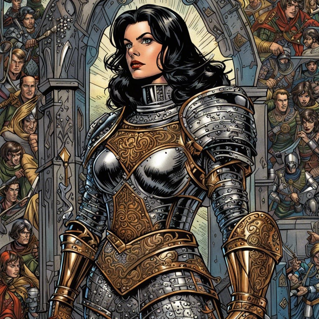 Medieval Knight Woman in Armor, Comic Book Art