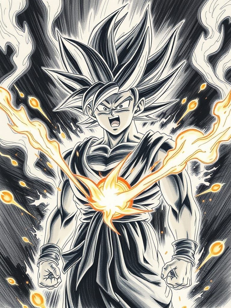Goku Super Saiyan Transformation in Pencil Sketch Style